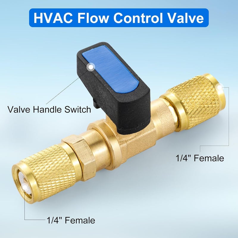 Tigbear 1/4 SAE Female HVAC Control Valve Air Conditioner Ball Valve, 1/4 SAE Female Thread Adapter for R410A R134A R12 R22 AC Charging Hoses Refrigerant Refrigerant Shut-Off Ball Adaper - Image 2